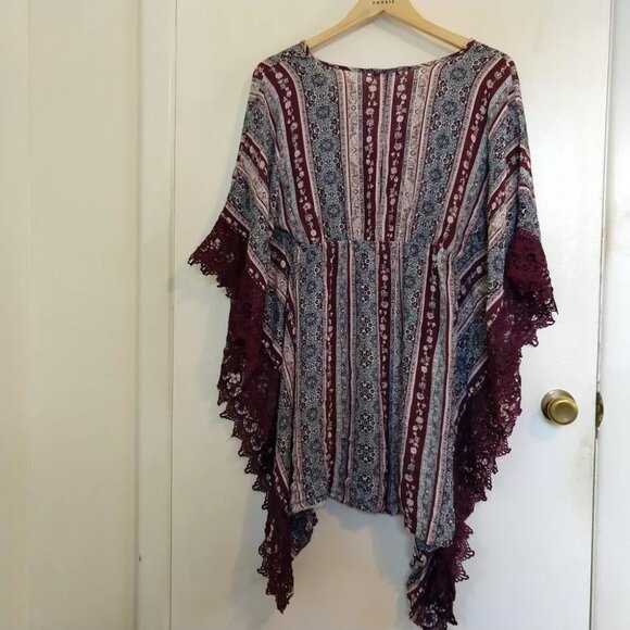 Charlotte Russe Poncho Style Tunic Top Elastic Empire Waist Hippie Boho - Picture 6 of 9